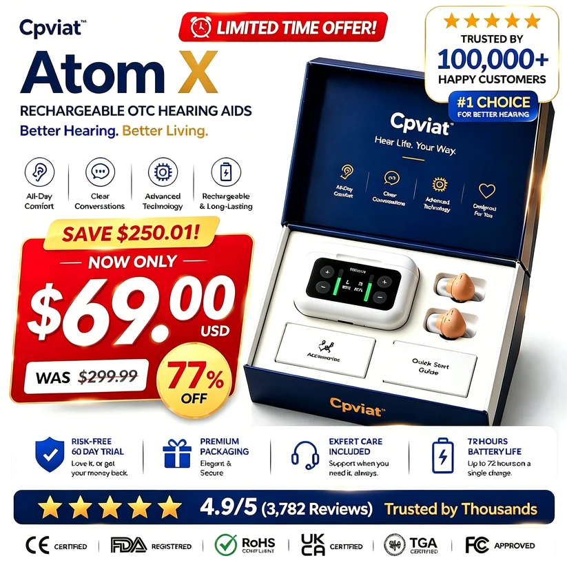 Today Only!CpviatTM Atom XSmart Hearing Aids- Hear Clearly, FeelConfident Again
